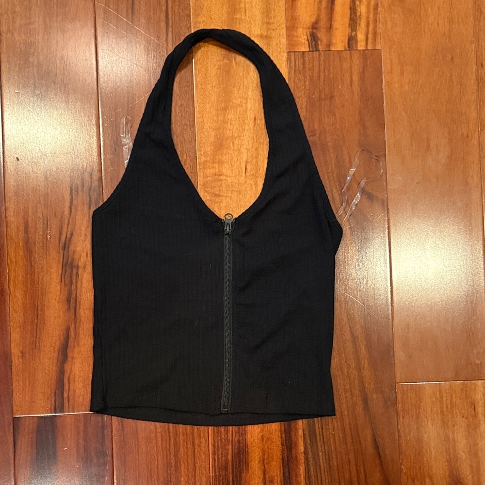 Black Zip-Front Halter Tank Top - Women